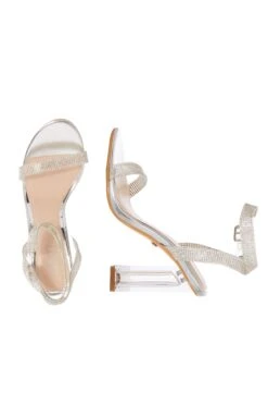 Silver Embellished Clear Block Heel Sandals -Outlet Clothyne Store 00100026734 XS