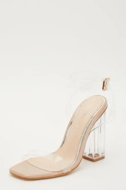 Wide Fit Square Toe Clear Heeled Sandal