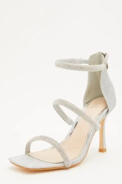 Silver Shimmer Embellished Heeled Sandals -Outlet Clothyne Store 00100032867 XB