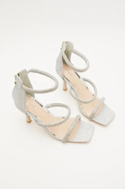Silver Shimmer Embellished Heeled Sandals -Outlet Clothyne Store 00100032867 XS