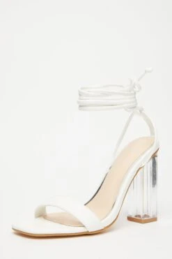 White Clear Ankle Tie Heeled Sandals -Outlet Clothyne Store 00100032940 XB