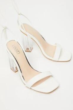 White Clear Ankle Tie Heeled Sandals -Outlet Clothyne Store 00100032940 XS