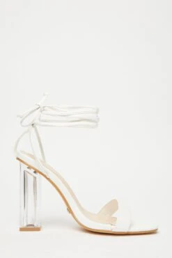 White Clear Ankle Tie Heeled Sandals -Outlet Clothyne Store 00100032940 ZS