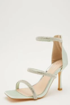 Sage Satin Embellished Heeled Sandals -Outlet Clothyne Store 00100032946 XB