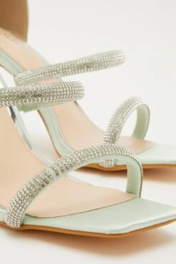 Sage Satin Embellished Heeled Sandals -Outlet Clothyne Store 00100032946 ZB