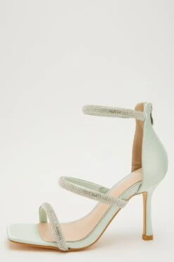 Sage Satin Embellished Heeled Sandals