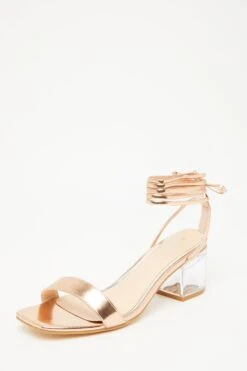 Rose Gold Clear Ankle Tie Low Heeled Sandals -Outlet Clothyne Store 00100032956 XB