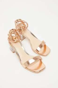 Rose Gold Clear Ankle Tie Low Heeled Sandals -Outlet Clothyne Store 00100032956 XS