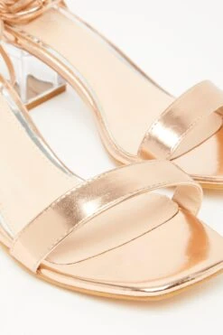 Rose Gold Clear Ankle Tie Low Heeled Sandals -Outlet Clothyne Store 00100032956 ZB
