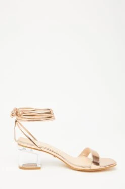 Rose Gold Clear Ankle Tie Low Heeled Sandals -Outlet Clothyne Store 00100032956 ZS