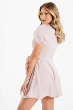 Pink Satin Cut Out Skater Dress -Outlet Clothyne Store 00100033145 XB