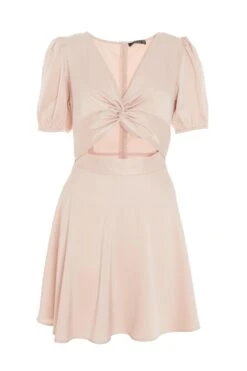Pink Satin Cut Out Skater Dress