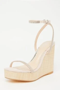 Nude Embellished Strappy Wedges -Outlet Clothyne Store 00100033261 XB