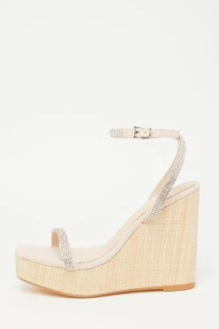 Nude Embellished Strappy Wedges