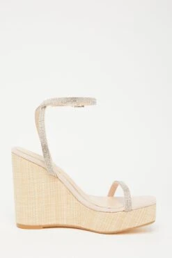 Nude Embellished Strappy Wedges -Outlet Clothyne Store 00100033261 ZS