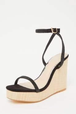 Black Embellished Strappy Wedges -Outlet Clothyne Store 00100033262 XB