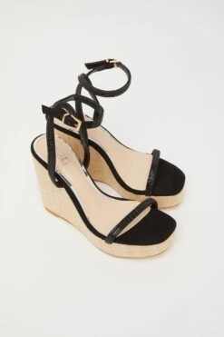 Black Embellished Strappy Wedges -Outlet Clothyne Store 00100033262 XS