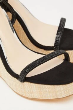 Black Embellished Strappy Wedges -Outlet Clothyne Store 00100033262 ZB