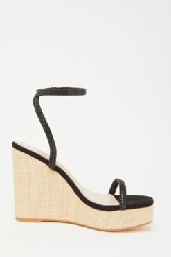 Black Embellished Strappy Wedges -Outlet Clothyne Store 00100033262 ZS