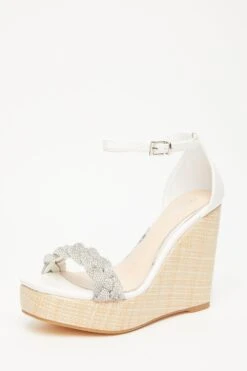 White Embellished Pleat Wedges 10 White Embellished Pleat Wedges -Outlet Clothyne Store 00100033267 XB