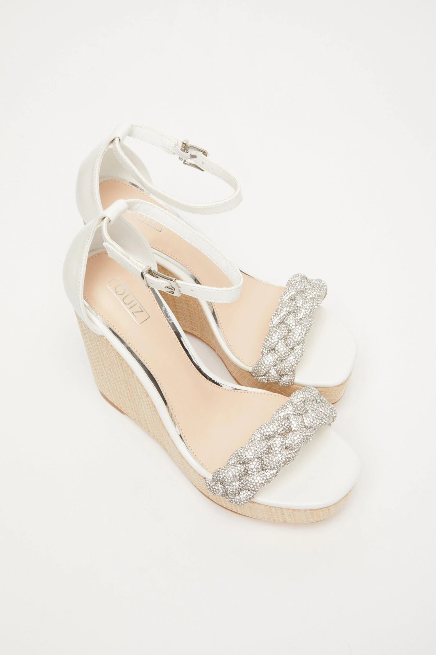 White Embellished Pleat Wedges 6 White Embellished Pleat Wedges - Image 4