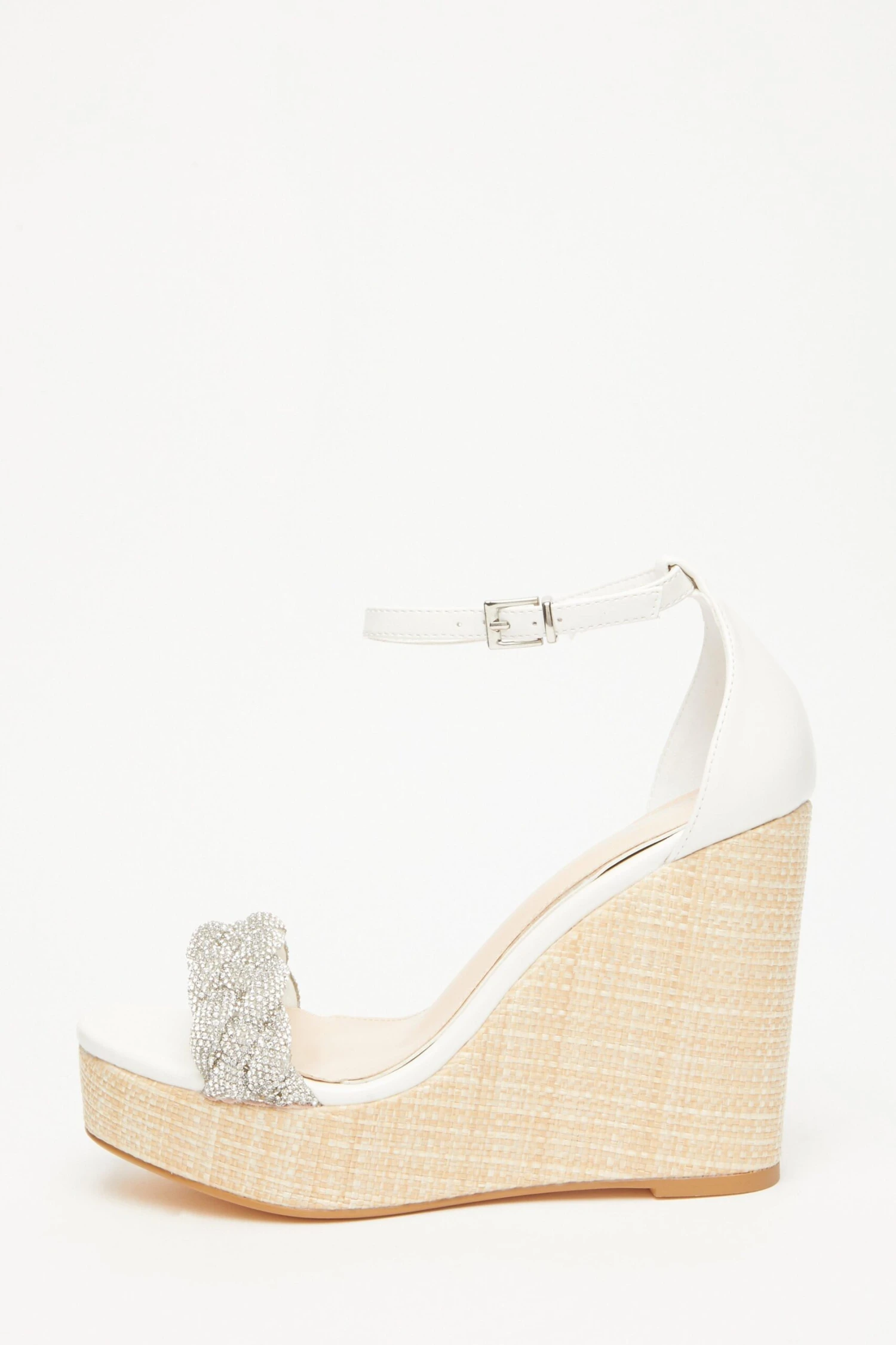 White Embellished Pleat Wedges 3 White Embellished Pleat Wedges