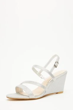 Silver Embellished Strappy Wedges 10 Silver Embellished Strappy Wedges -Outlet Clothyne Store 00100033290 XB
