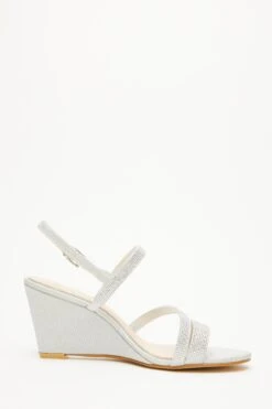 Silver Embellished Strappy Wedges 13 Silver Embellished Strappy Wedges -Outlet Clothyne Store 00100033290 ZS