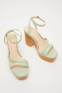 Sage Faux Leather Platform Heeled Sandals -Outlet Clothyne Store 00100033291 XS
