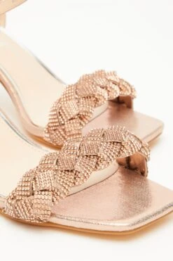 Wide Fit Rose Gold Pleated Block Heeled Sandals -Outlet Clothyne Store 00100033301 ZB