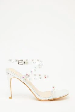 Silver Studded Clear Heeled Sandals -Outlet Clothyne Store 00100033617 XM