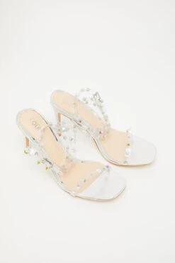 Silver Studded Clear Heeled Sandals -Outlet Clothyne Store 00100033617 XS