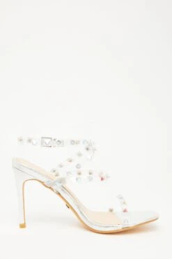 Silver Studded Clear Heeled Sandals -Outlet Clothyne Store 00100033617 ZS
