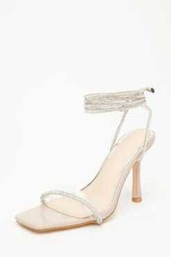 Silver Diamante Lace Up Heeled Sandals -Outlet Clothyne Store 00100033618 XB