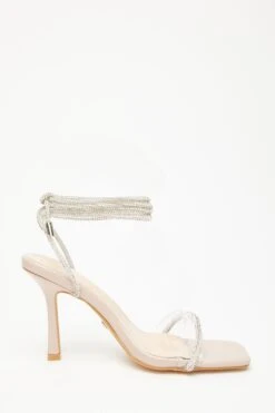 Silver Diamante Lace Up Heeled Sandals -Outlet Clothyne Store 00100033618 ZS
