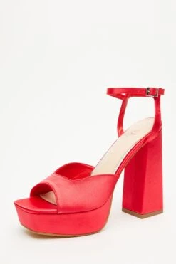Red Satin Platform Heeled Sandals -Outlet Clothyne Store 00100034501 XB