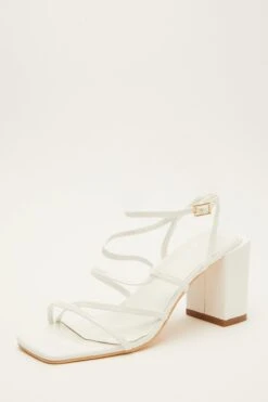 White Strappy Block Heeled Sandals -Outlet Clothyne Store 00100034553 XB