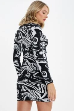 Black Marble Print Mini Jumper Dress -Outlet Clothyne Store 00100034803 XB