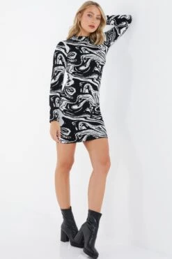 Black Marble Print Mini Jumper Dress -Outlet Clothyne Store 00100034803 XS