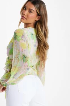 Yellow Floral Chiffon Peplum Top -Outlet Clothyne Store 00100034854 XB