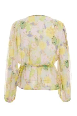 Yellow Floral Chiffon Peplum Top -Outlet Clothyne Store 00100034854 ZB