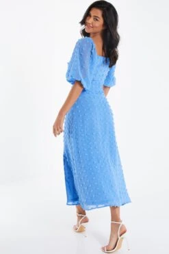 Blue Chiffon Polka Dot Midi Dress 10 Blue Chiffon Polka Dot Midi Dress -Outlet Clothyne Store 00100034897 XB