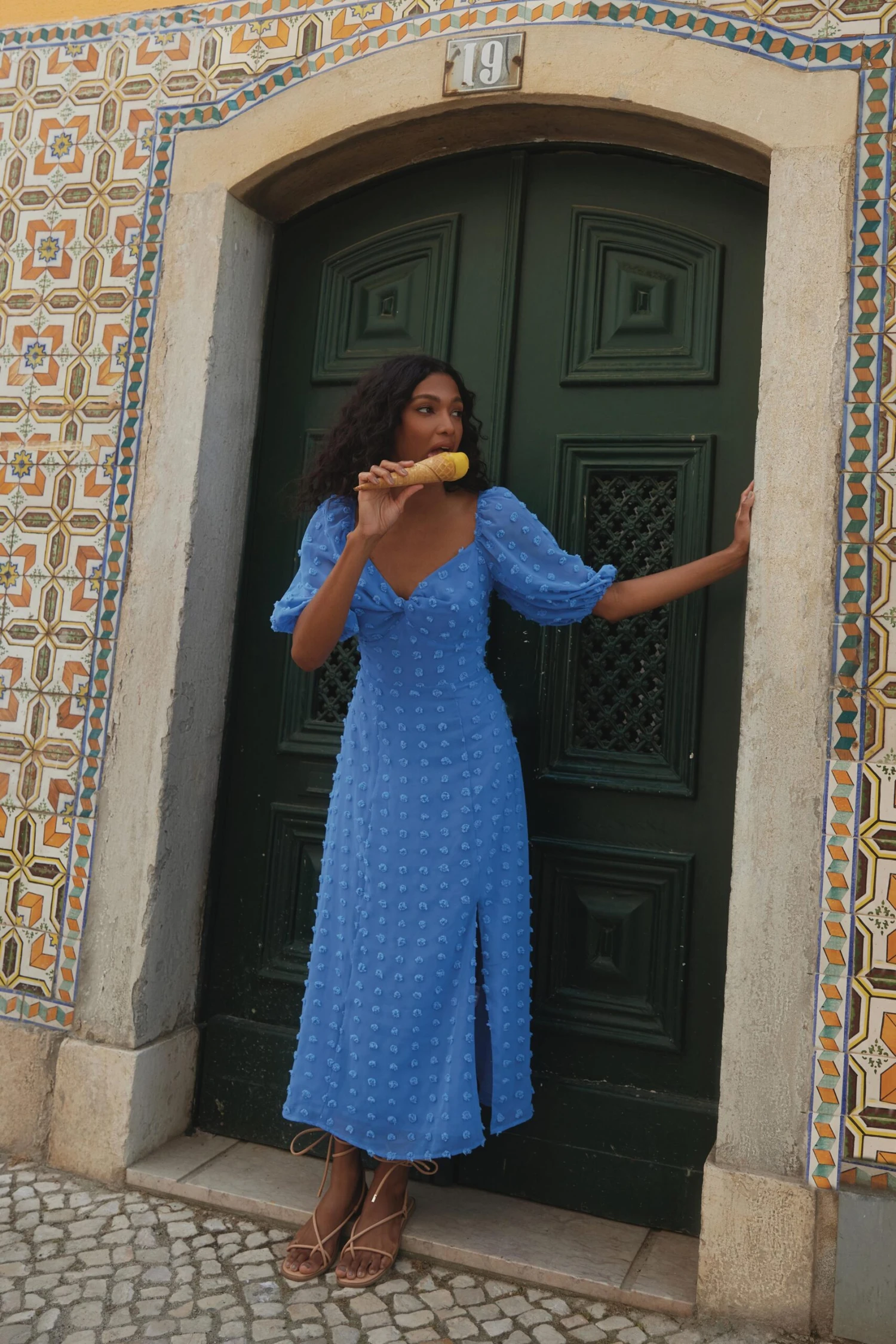 Blue Chiffon Polka Dot Midi Dress 6 Blue Chiffon Polka Dot Midi Dress - Image 4