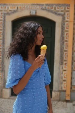 Blue Chiffon Polka Dot Midi Dress 13 Blue Chiffon Polka Dot Midi Dress -Outlet Clothyne Store 00100034897 ZS