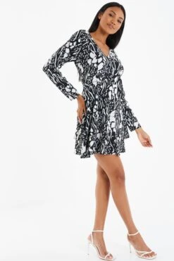 Black Animal Print Mini Dress -Outlet Clothyne Store 00100035021 XS