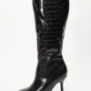 Black Crocodile Knee High Heeled Boots -Outlet Clothyne Store 00100035061 ZM