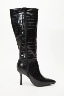 Black Crocodile Knee High Heeled Boots -Outlet Clothyne Store 00100035061 ZS
