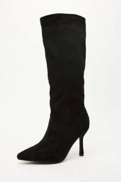 Black Faux Suede Knee High Heeled Boots -Outlet Clothyne Store 00100035066 XB