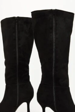Black Faux Suede Knee High Heeled Boots -Outlet Clothyne Store 00100035066 ZB