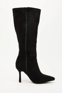 Black Faux Suede Knee High Heeled Boots -Outlet Clothyne Store 00100035066 ZS